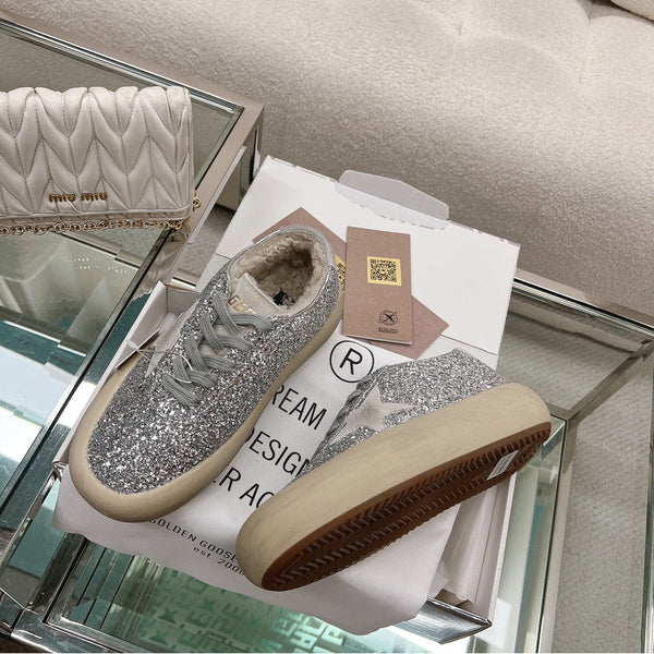 SNEAKERS SPACE-STAR CUBE IN GLITTER ARGENTO CON STELLA GRIGIA