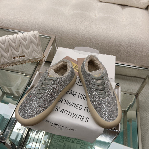 SNEAKERS SPACE-STAR CUBE IN GLITTER ARGENTO CON STELLA GRIGIA