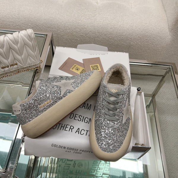 SNEAKERS SPACE-STAR CUBE IN GLITTER ARGENTO CON STELLA GRIGIA