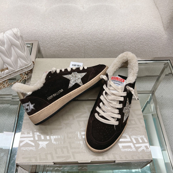 BALL STAR SNEAKERS WITH GLITTER STAR IN BLACK SUEDE