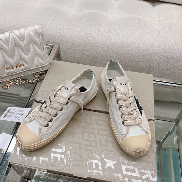 V-STAR SNEAKERS WHITE CALFSKIN WITH BLACK GLITTER STAR