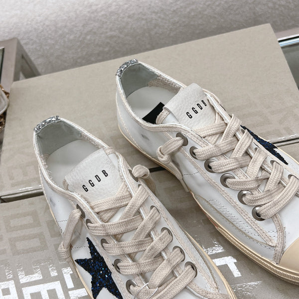 V-STAR SNEAKERS WHITE CALFSKIN WITH BLACK GLITTER STAR