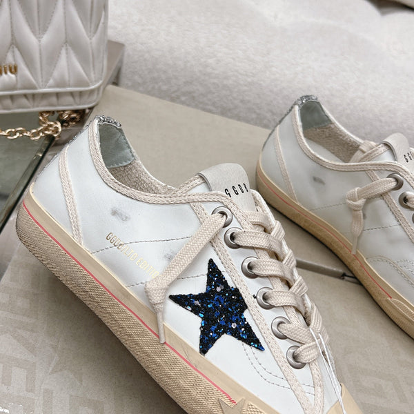 V-STAR SNEAKERS WHITE CALFSKIN WITH BLACK GLITTER STAR