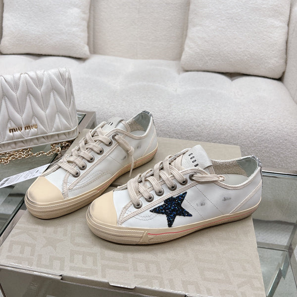 V-STAR SNEAKERS WHITE CALFSKIN WITH BLACK GLITTER STAR