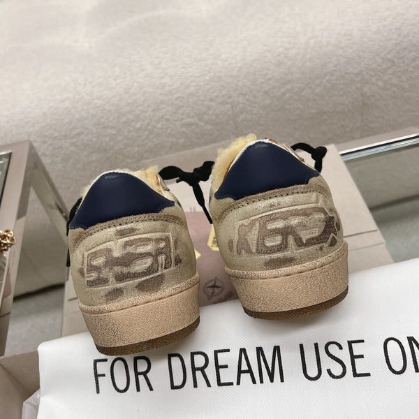 SNEAKERS BALL STAR IN PELLE DI VITELLO BEIGE RODEO DUST CON LINGUETTA BLU CON STELLA VERDE