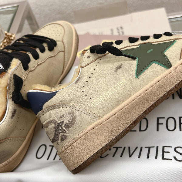 SNEAKERS BALL STAR IN PELLE DI VITELLO BEIGE RODEO DUST CON LINGUETTA BLU CON STELLA VERDE