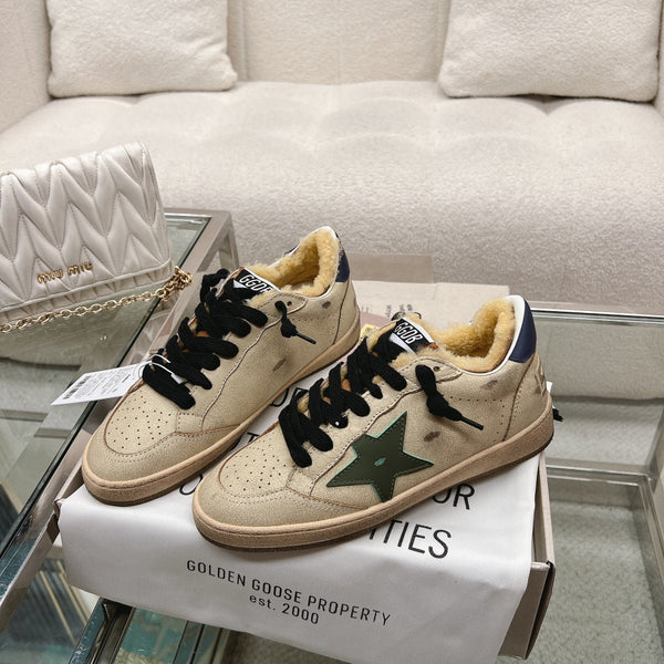 SNEAKERS BALL STAR IN PELLE DI VITELLO BEIGE RODEO DUST CON LINGUETTA BLU CON STELLA VERDE