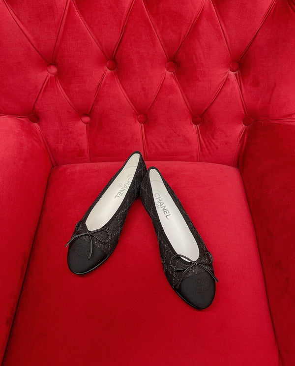 ballet flat black denim grosgrain