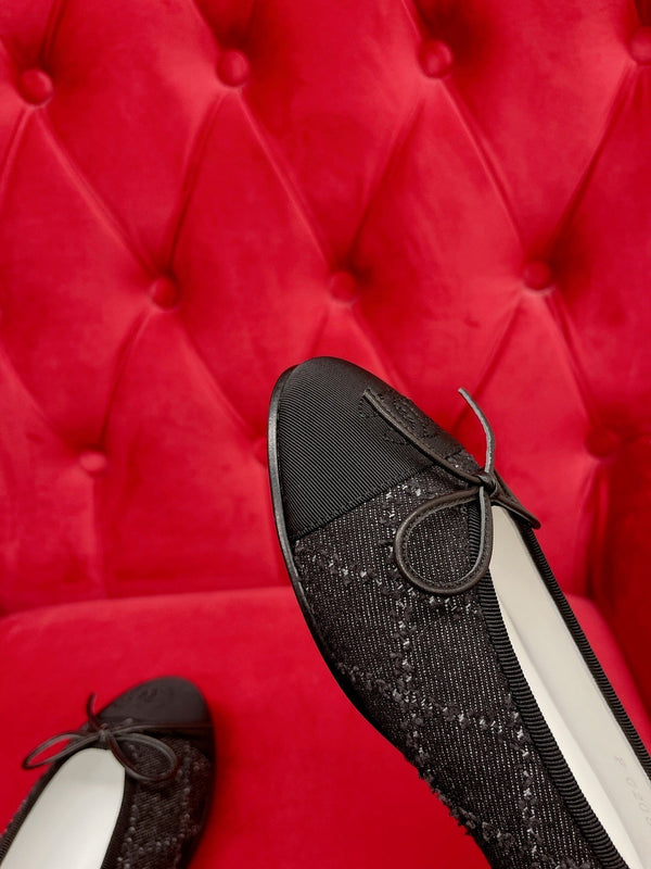 ballet flat black denim grosgrain