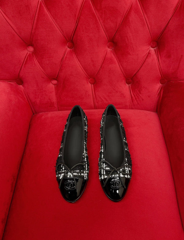 ballet flat black white tweed lambskin