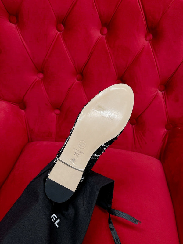 ballet flat black white tweed lambskin