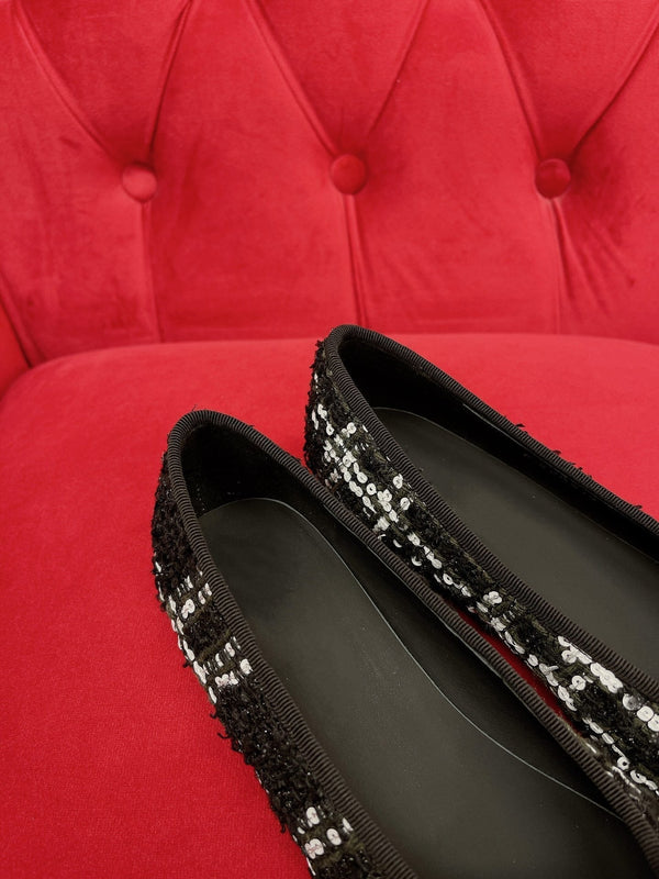ballet flat black white tweed lambskin