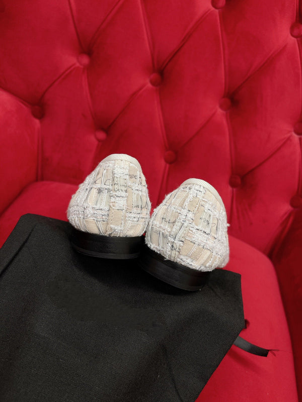 ballet flat white black tweed lambskin