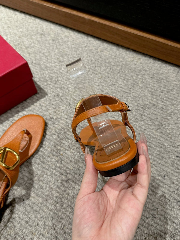 SANDALO INFRADITO IN PELLE DI VITELLO ARANCIONE ZENZERO CON LOGO ORO