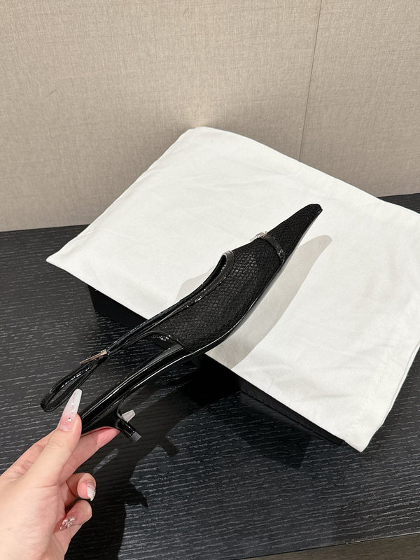 SL CHERISH BUCKLE SLINGBACK 45 BLACK MESH