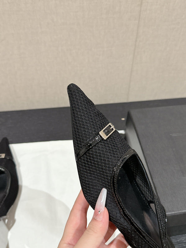 SL CHERISH BUCKLE SLINGBACK 45 BLACK MESH