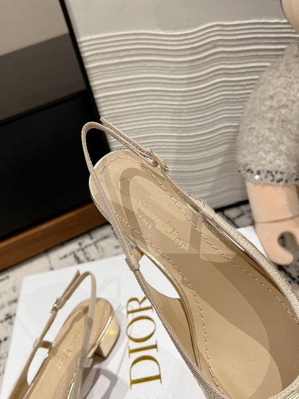 CD Ballet Slingback Pump 30mm In Gold Quilted Calfskin 997041