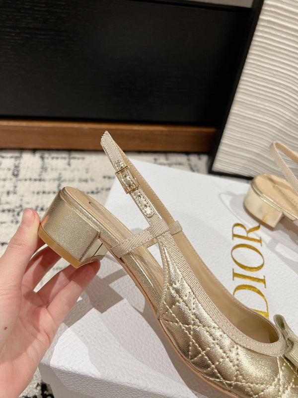 CD Ballet Slingback Pump 30mm In Gold Quilted Calfskin 997041