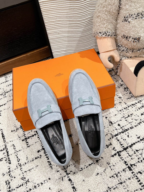 HM Faubourg Loafer In Grey Blue Suede 118743