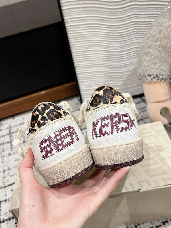 BALL STAR SNEAKERS WHITE CALFSKIN WITH LEOPARD STAR AND HEEL LAB