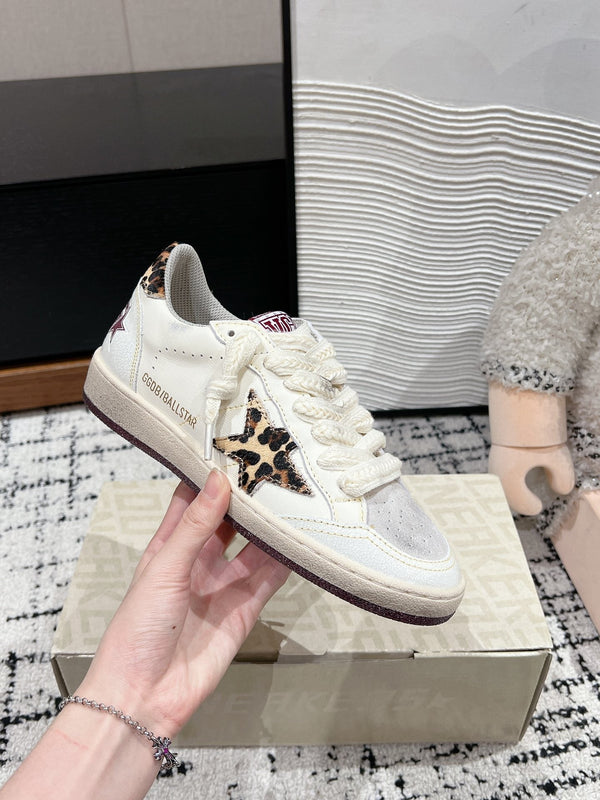 BALL STAR SNEAKERS WHITE CALFSKIN WITH LEOPARD STAR AND HEEL LAB