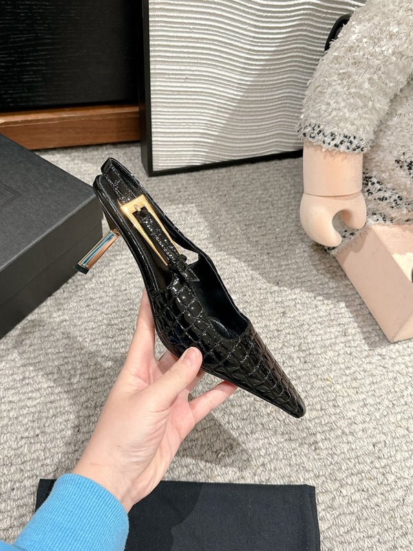 DÉCOLLETÉ LEE SLINGBACK MID IN PELLE DI VITELLO LUCIDA COLOR COCCODRILLO NERA