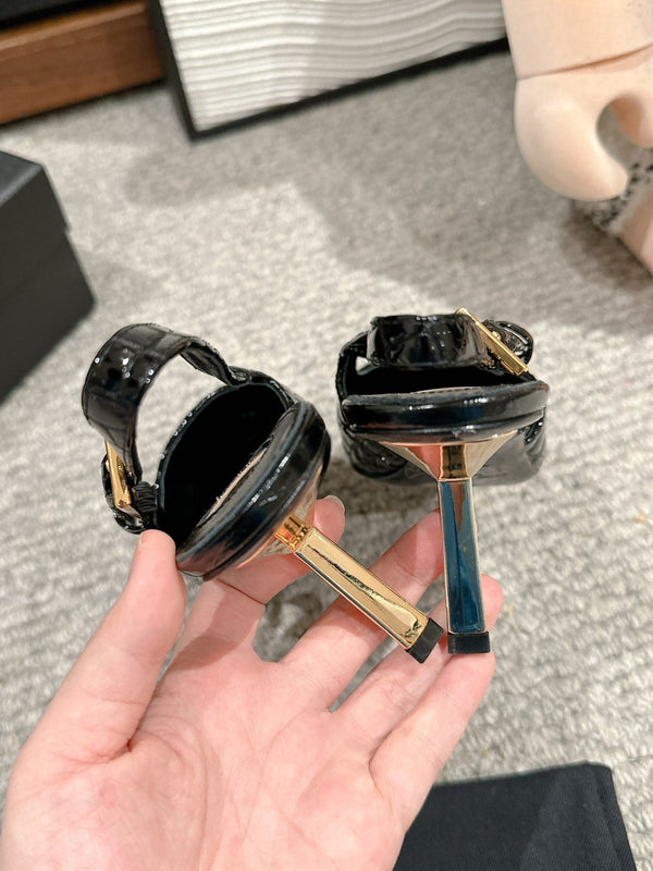 DÉCOLLETÉ LEE SLINGBACK MID IN PELLE DI VITELLO LUCIDA COLOR COCCODRILLO NERA