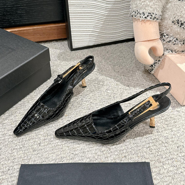 DÉCOLLETÉ LEE SLINGBACK MID IN PELLE DI VITELLO LUCIDA COLOR COCCODRILLO NERA