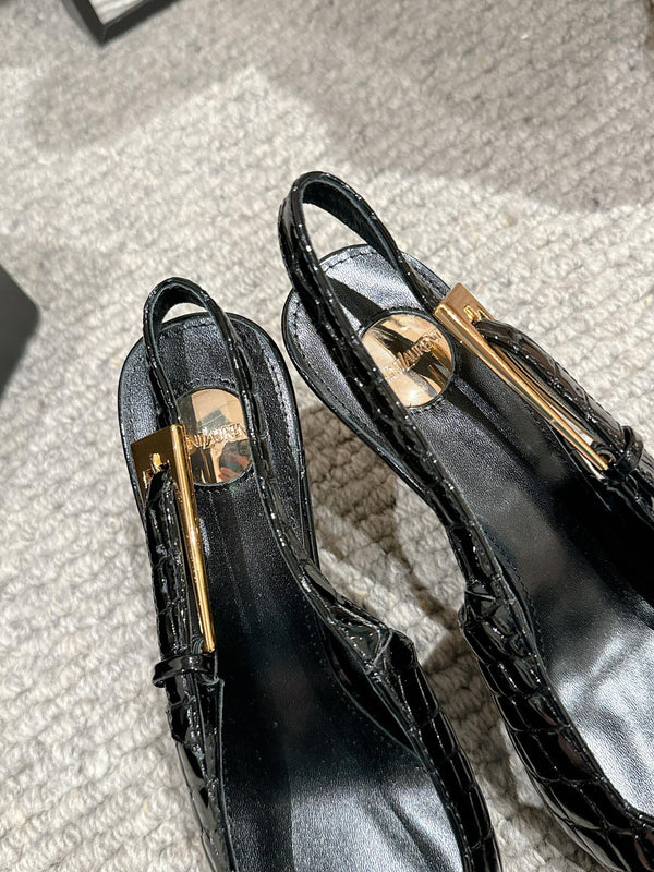 DÉCOLLETÉ LEE SLINGBACK MID IN PELLE DI VITELLO LUCIDA COLOR COCCODRILLO NERA