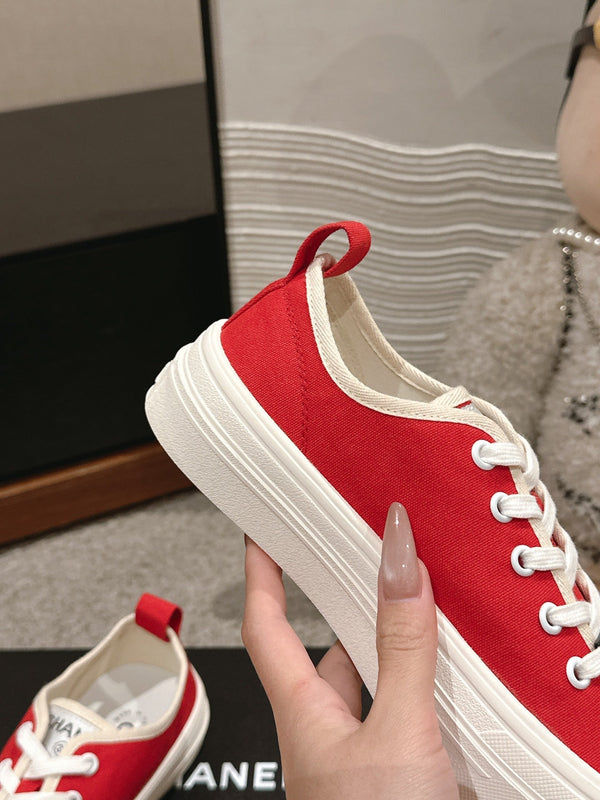 SNEAKERS ALLACCIATE IN TELA ROSSO CILIEGIA