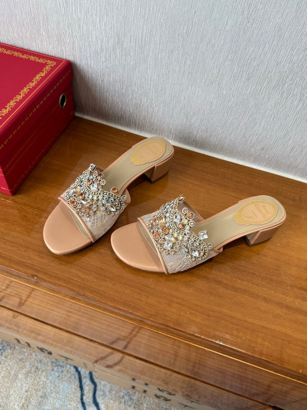 RC 25 Crystal Chandelier Sandals Orange Sheepskin 221960