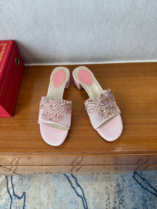 RC 25 Crystal Chandelier Sandals Pink Sheepskin 221961