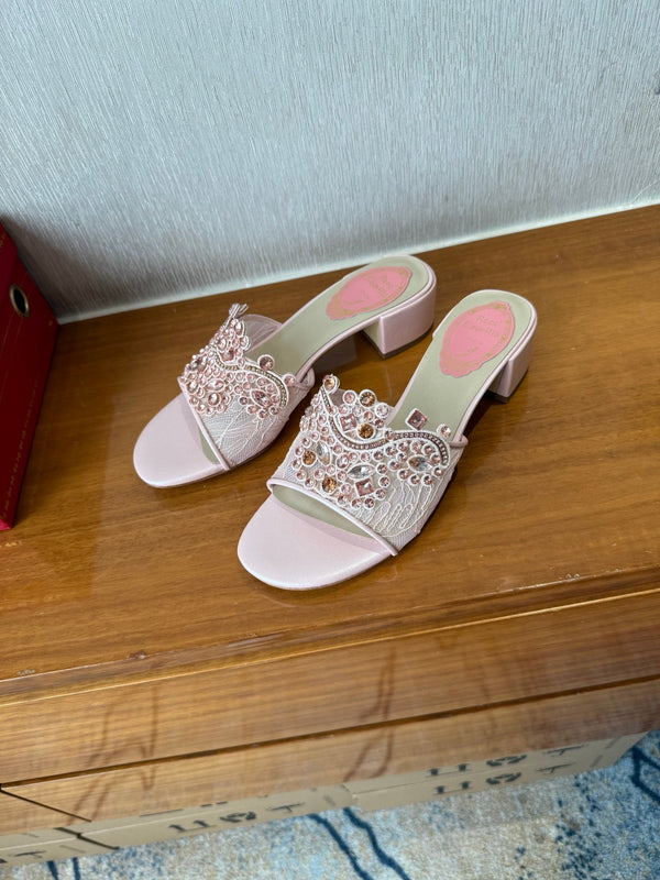 RC 25 Crystal Chandelier Sandals Pink Sheepskin 221961