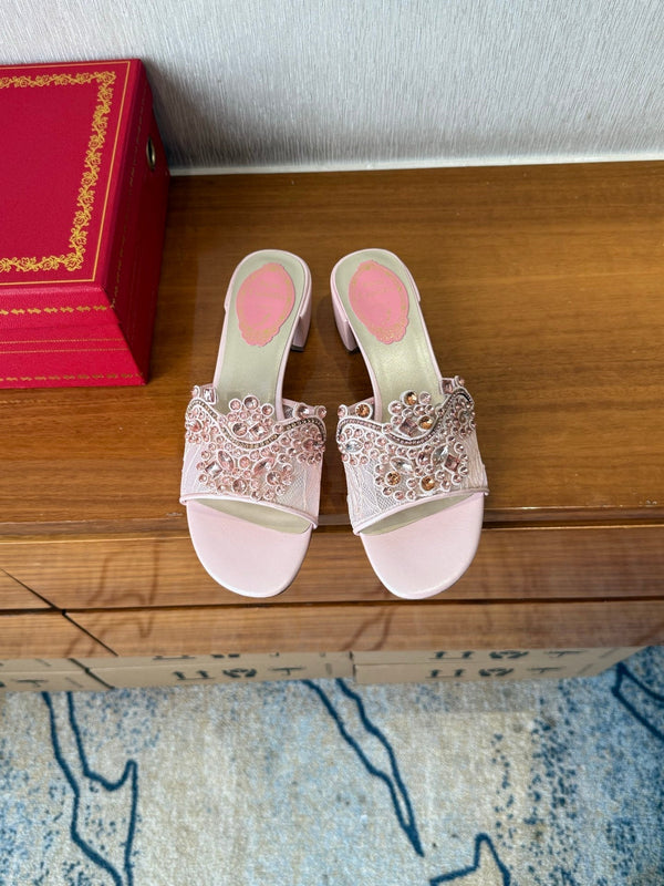 RC 25 Crystal Chandelier Sandals Pink Sheepskin 221961