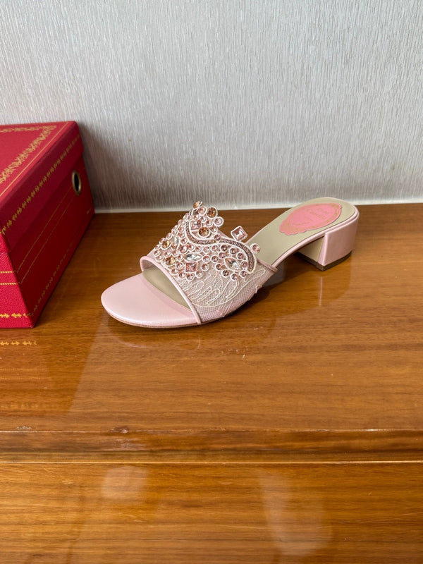 RC 25 Crystal Chandelier Sandals Pink Sheepskin 221961