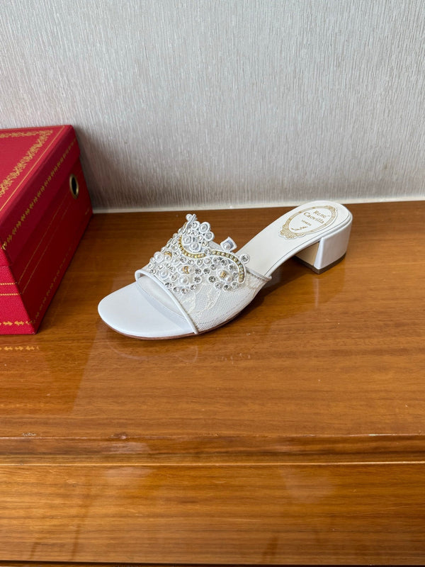 RC 25 Crystal Chandelier Sandals White Sheepskin 221963