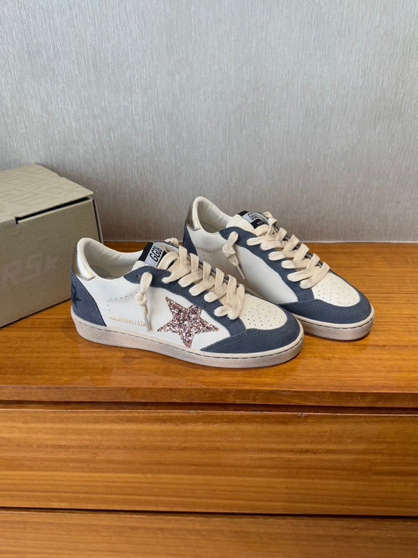 BALL STAR SNEAKERS GLITTER STAR IN BRIGHT GRAY SUEDE AND WHITE CALFSKIN