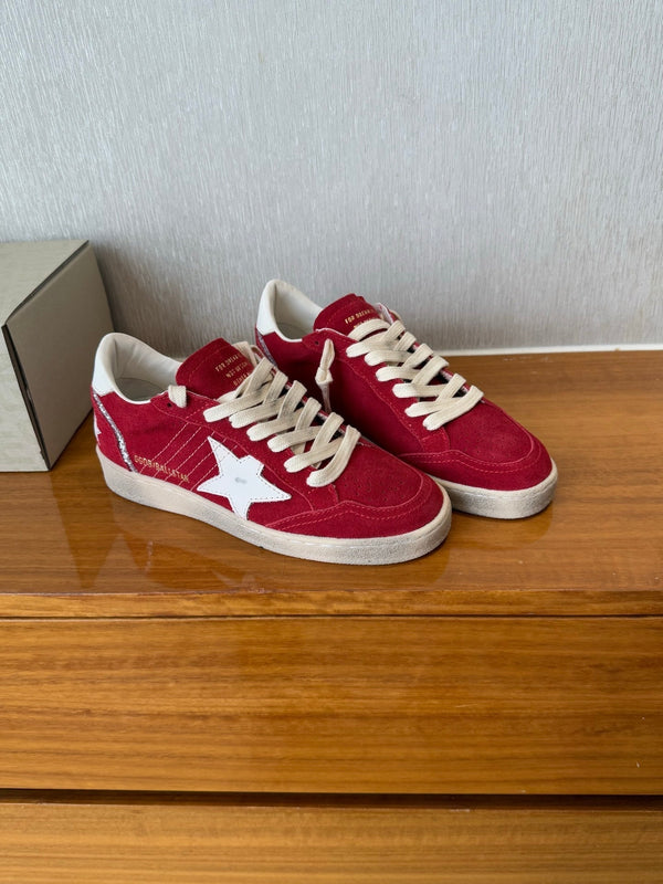 BALL STAR SNEAKERS WHITE STAR IN RED SUEDE AND CALFSKIN