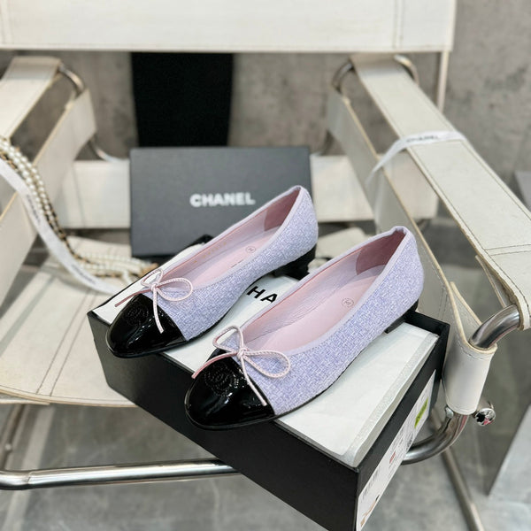 ballet flat light violet tweed black patent calfskin