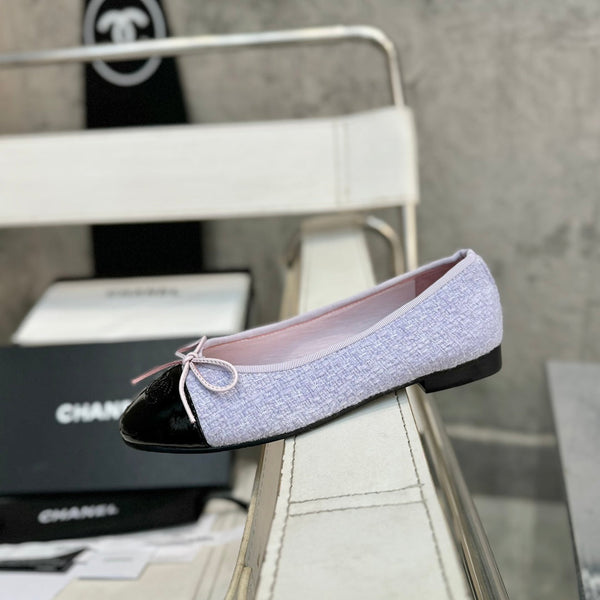 ballet flat light violet tweed black patent calfskin