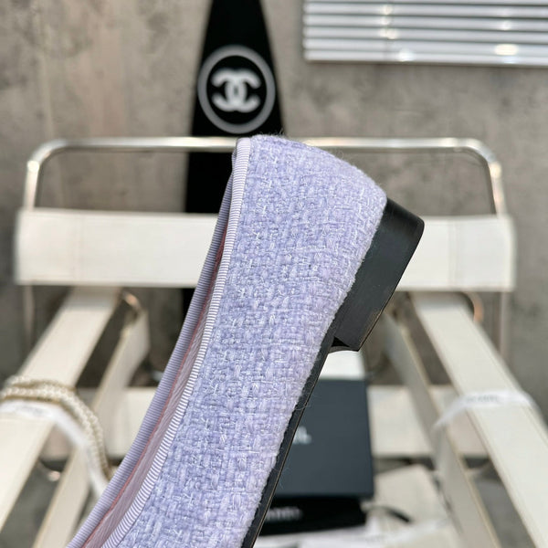 ballet flat light violet tweed black patent calfskin