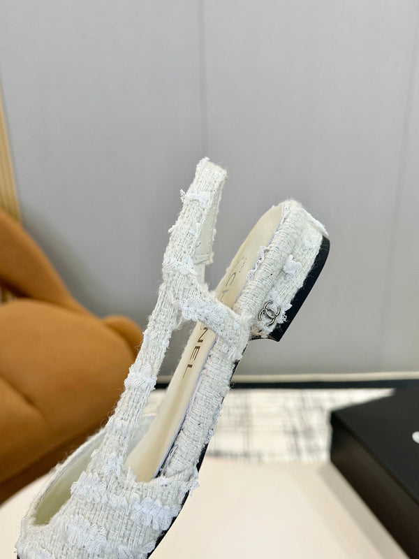 cc 25c slingback flat white tweed black grosgrain 233609