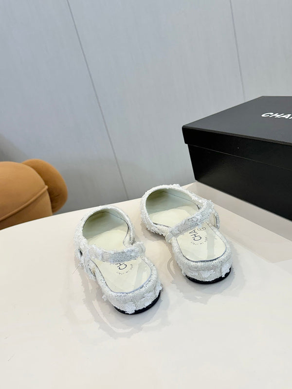 cc 25c slingback flat white tweed black grosgrain 233609