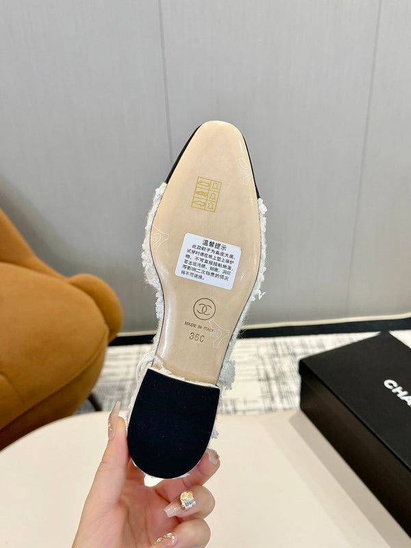 cc 25c slingback flat white tweed black grosgrain 233609