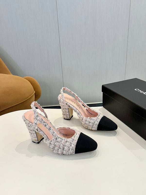 cc 25c slingback 90 pink white tweed black grosgrain 233619