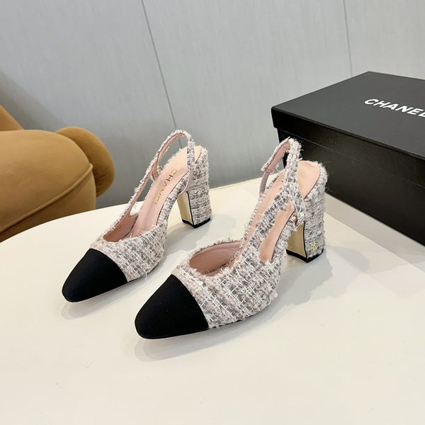 cc 25c slingback 90 pink white tweed black grosgrain 233619