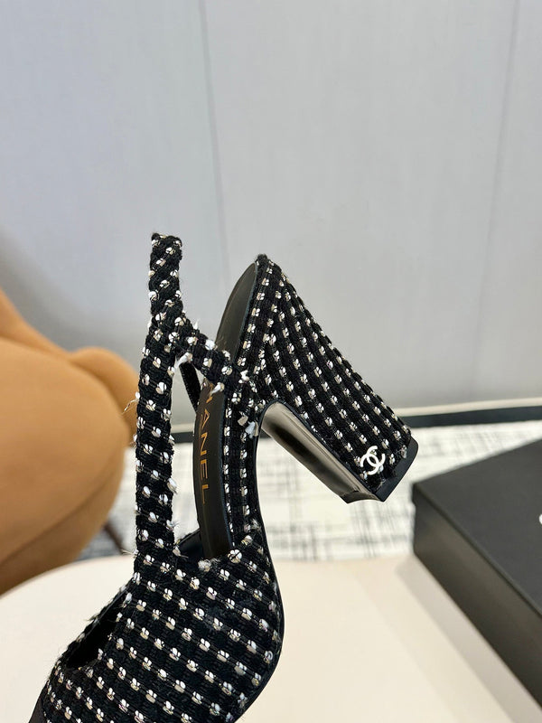 cc 25c slingback 90 black white tweed black grosgrain 233616