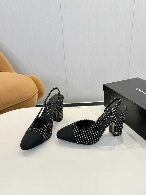 cc 25c slingback 90 black white tweed black grosgrain 233616