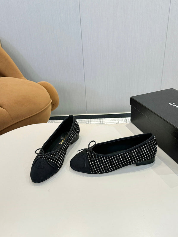 cc 25c ballet flat black white tweed black grosgrain 233623