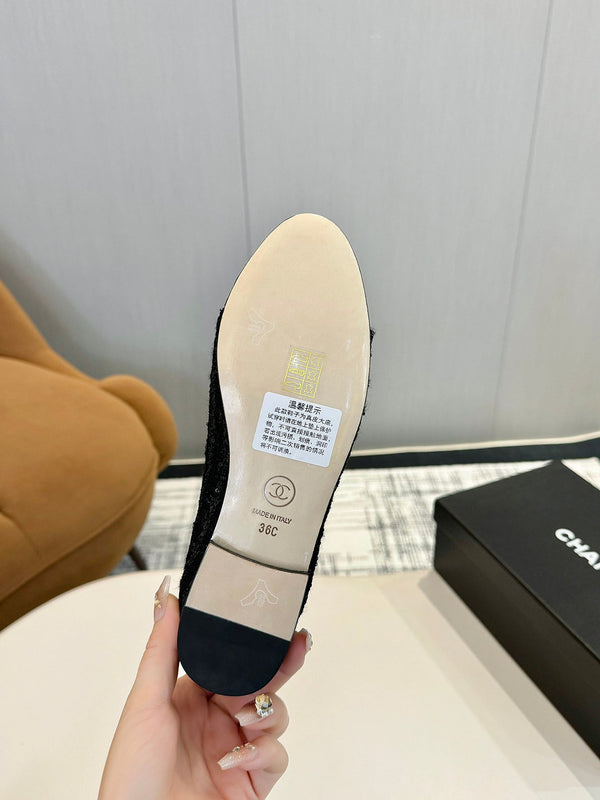 cc 25c ballet flat black tweed black grosgrain 233624